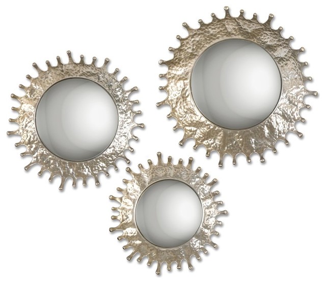 Convex Wall Mirror round silver sunburst convex wall mirrors, 3-piece set Convex Wall Mirror round silver sunburst convex wall mirrors, 3-piece set