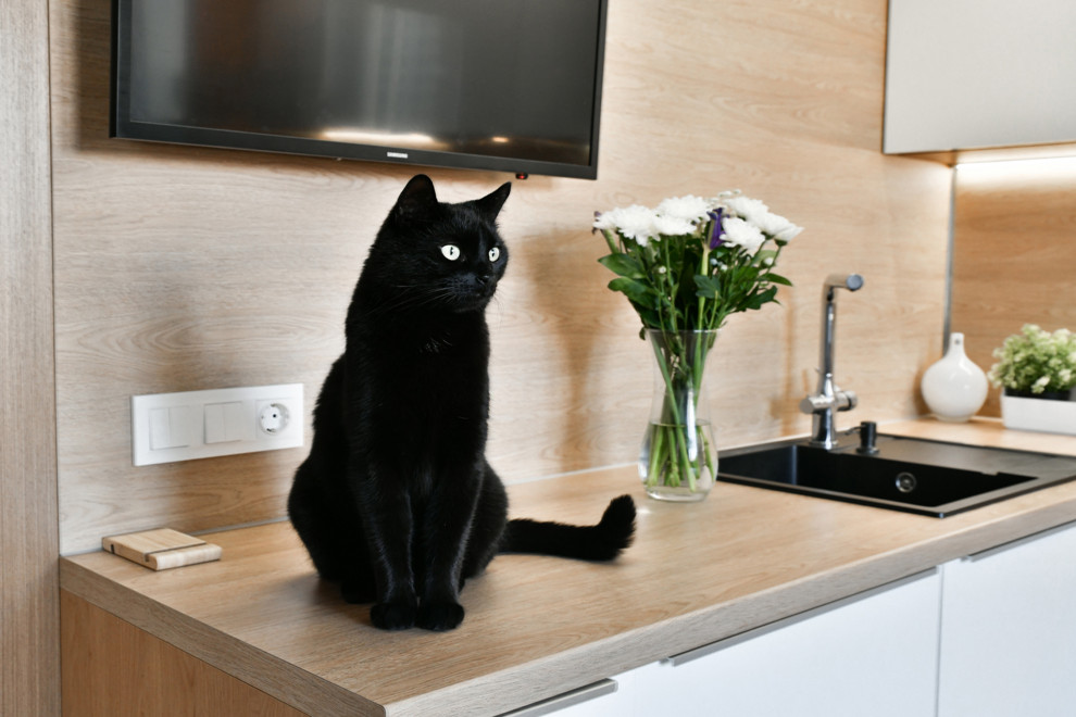 Белая глянцевая кухня с антресольнымверхом