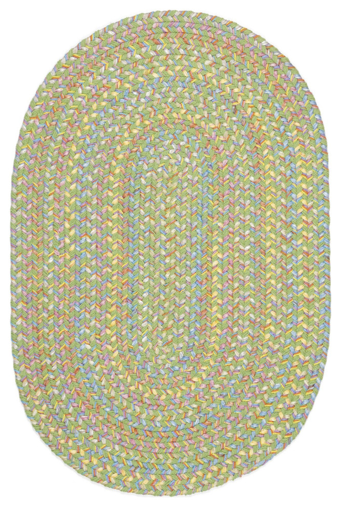 Hipster Kids and Playroom Braided Rug Lime Green Multi 4'x6' Oval