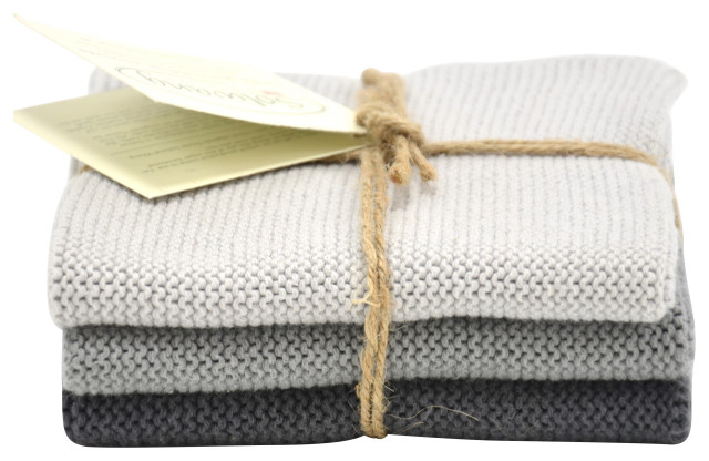 Solwang Design 3-Piece Danish Cotton Dishcloths | 100% Certified Organic Cotton, Organic Steel Grey Combi