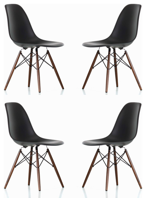 DSW Black Mid Century Modern Plastic Dining Shell Chair W/Dark Walnut ...