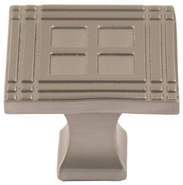 Arts and Crafts Square Knob, Satin Nickel Craftsman