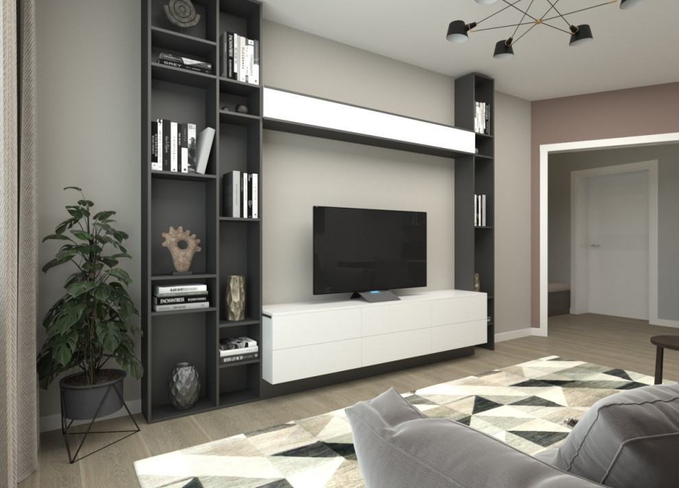 Гостиная в современном стиле с рабочей зоной