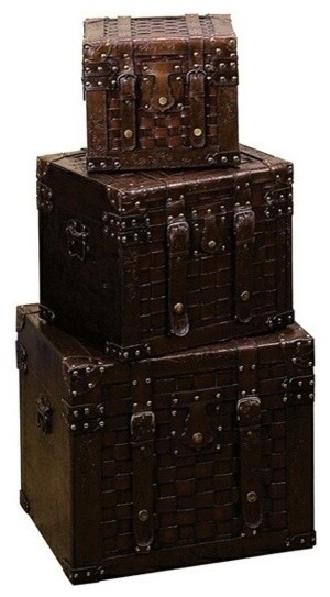 Set of 3 St. Giorgio Leather N Wood Chest Trunks