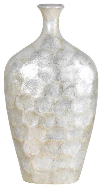 Genuine Seashell Large Vase Pearl Finish Beach Style Vases