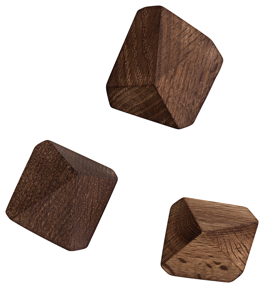 Diamond Hooks, Set Of 3, Smoked Oak