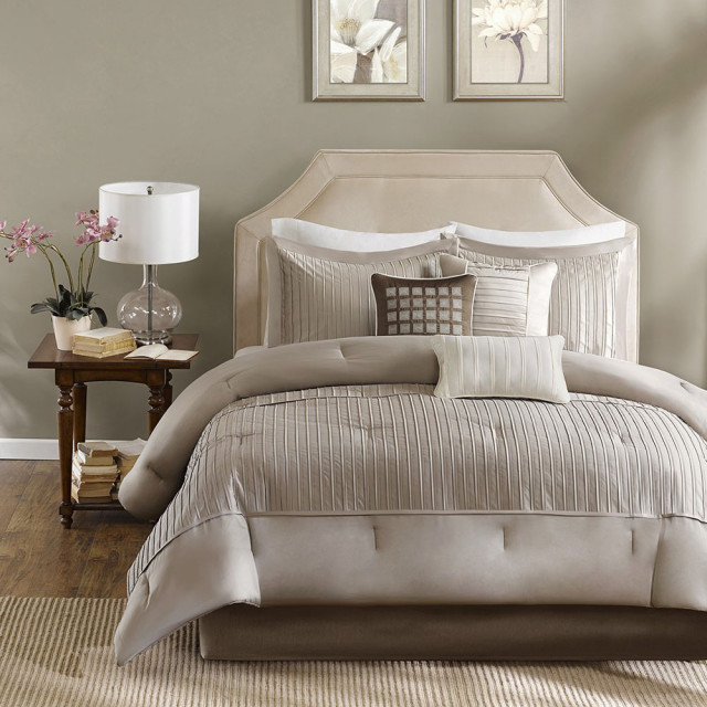 Trinity Comforter Set, Queen, Taupe Contemporary Comforters And