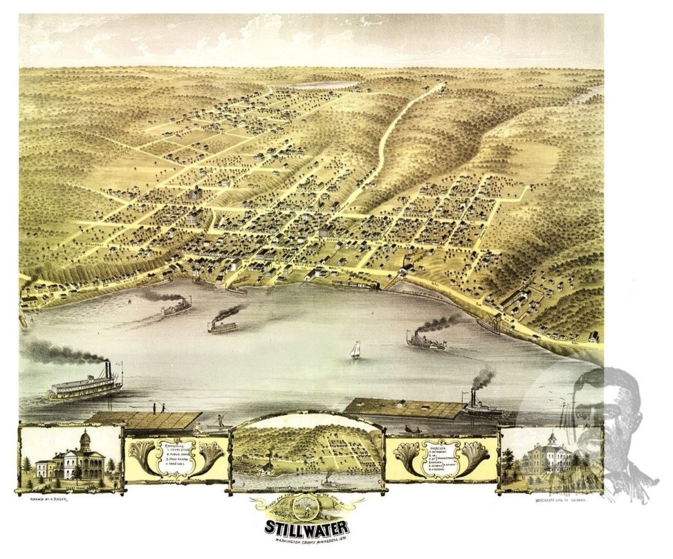 Historic Minnesota Art MN Map 1870 Old Victorian Industrial Vintage Mankato