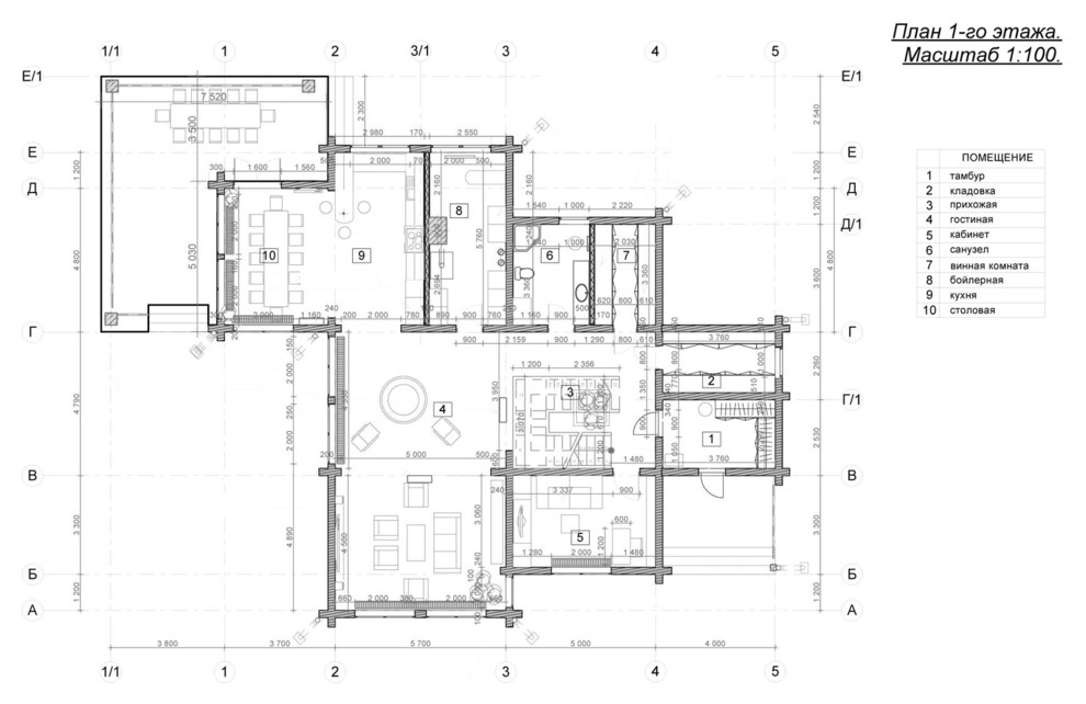 План первого этажа дома из клееного бруса