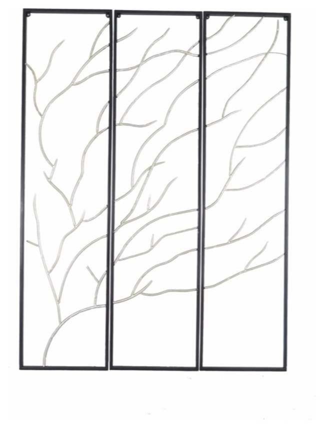 Metal Branch Wall decor, Set Of 3, Black And Silver Contemporary