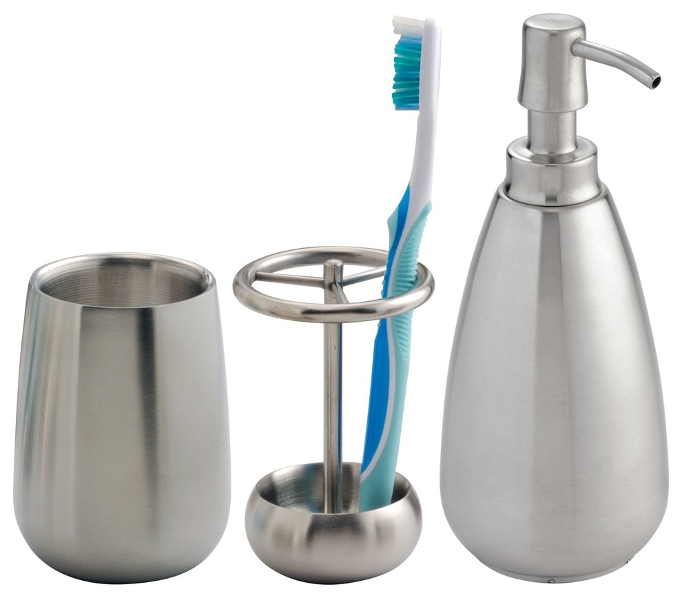 Idesign Nogu Bath Accessories Combo Set Brushed Stainless Steel Contemporary Bathroom Accessory Sets By Idesign Houzz