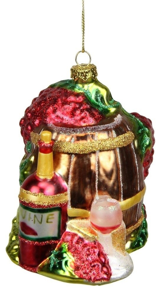 4" Tuscan Winery Red Wine Barrel Glass Christmas Ornament