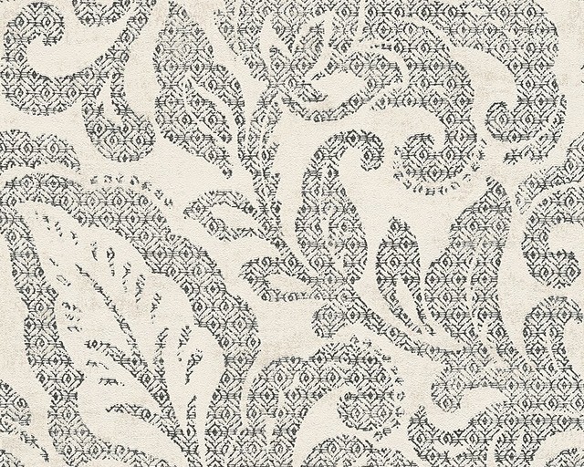 Bohemian Burlesque, Textured Classic Romantic Stylish Cream Wallpaper Roll