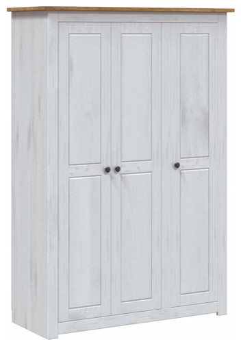 vidaXL Wardrobe 3-Door Clothes Storage Organizer Closet White Pine Panama Range