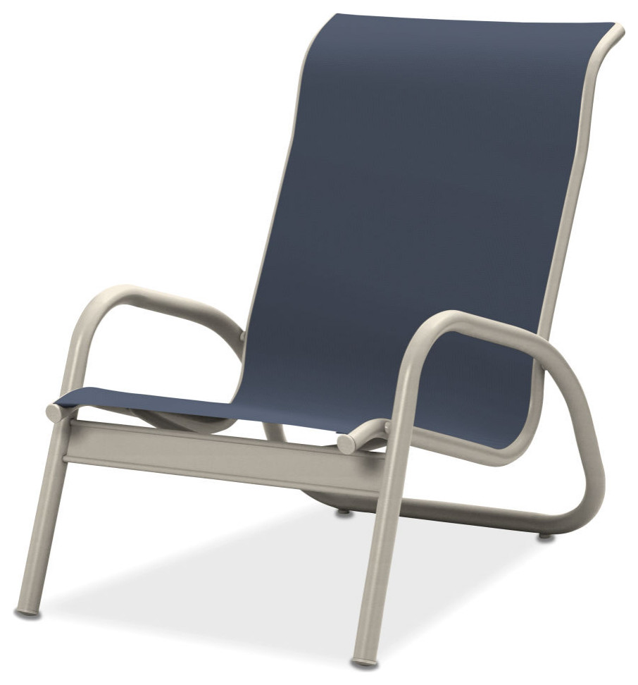 Gardenella Sling Stacking Poolside Chair, Textured Warm Gray, Augustine Denim