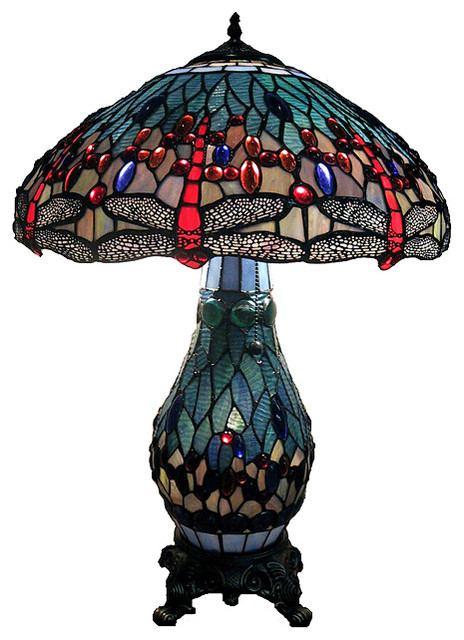 Tiffany Style Dragonfly Lamp With Lighted Base Victorian Table Tiffany Style Dragonfly Lamp With Lighted Base