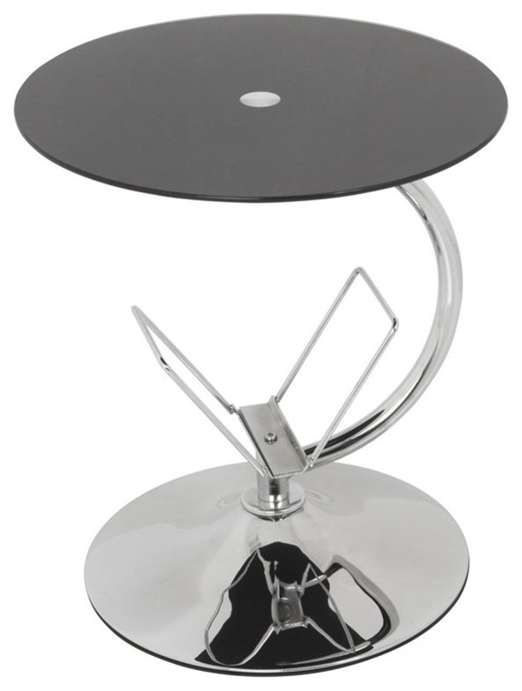 AVF Steel and Glass Round End Table with Magazine Rack in Black/Chrome