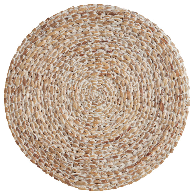 Water Hyacinth Placemats With Woven Design, Set of 4, White Tropical