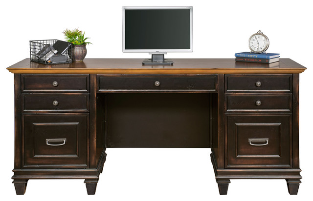 Martin Furniture Hartford Credenza In Two Tone Distressed Black