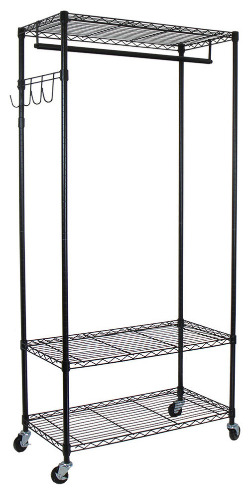 Oceanstar Garment Rack With Adjustable Shelves With Hooks Black Contemporary Clothes Racks By Oceanstar