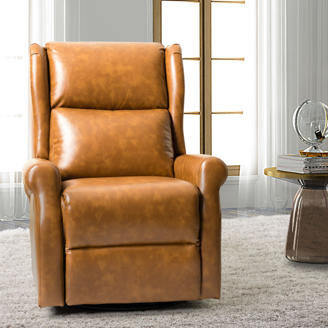 Comfy Faux Leather Manual Swivel Recliner With Metal Base ...