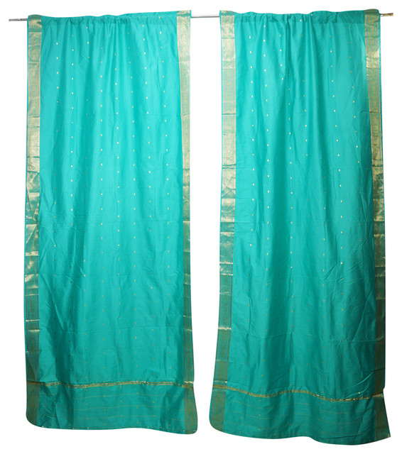 2 Sea Green Sari Door Curtains Rod Pocket Panel Home Decor Drapes