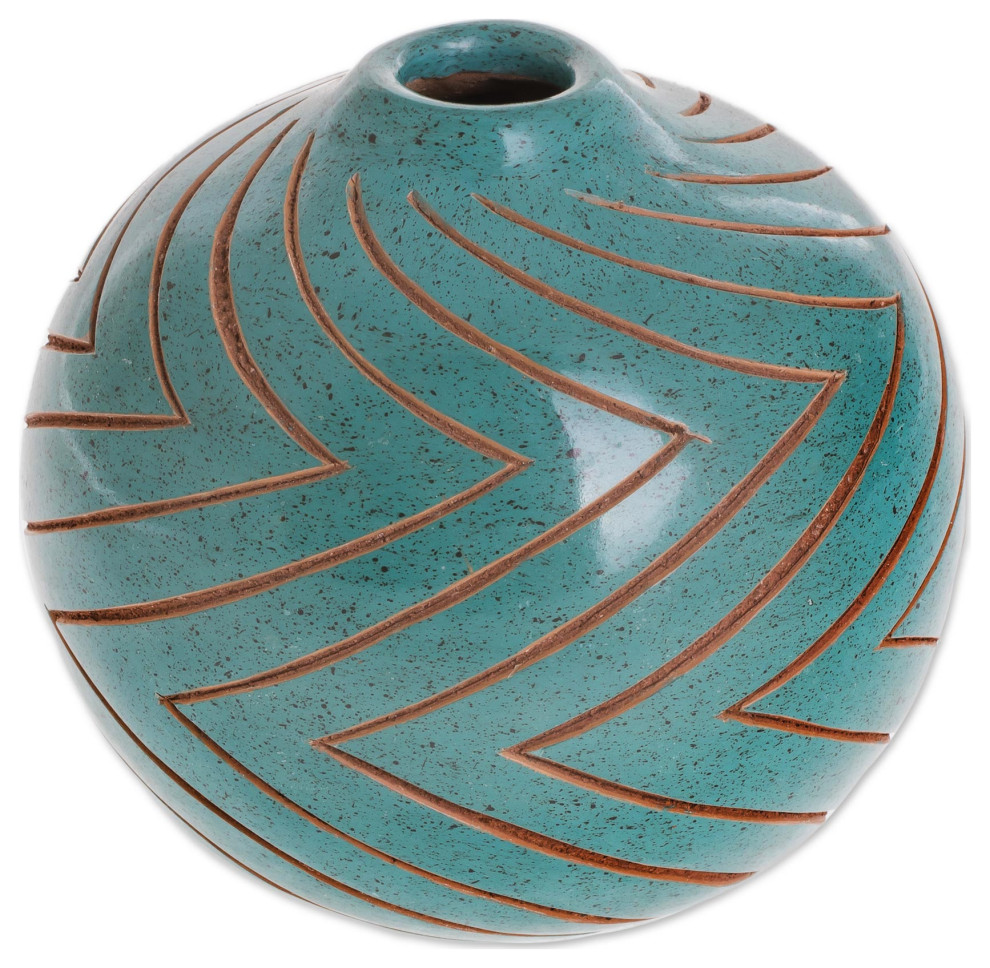 Handmade Turquoise Zigzag Ceramic Decorative Vase Contemporary Vases by NOVICA Houzz