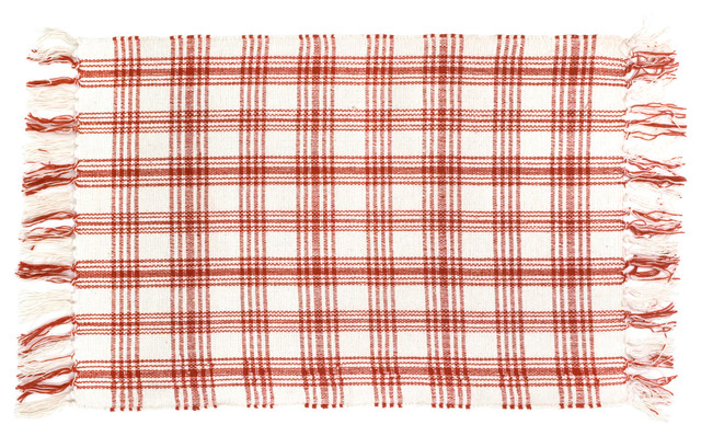 100% Cotton Flat Weave Red and White Plaid 2'x3' Rug, Kitchen Red