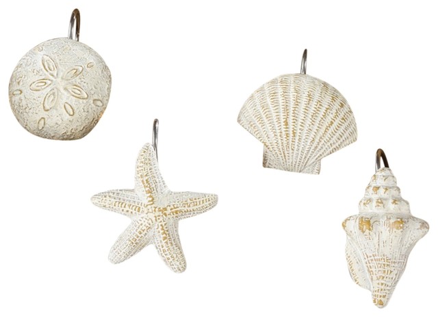 Beachy White Seass Starfish Shower Curtain Hooks Coastal Bath Beachy White Seass Starfish Shower Curtain Hooks Coastal Bath Decor Beach Style Rings By Mary B Decorative Art