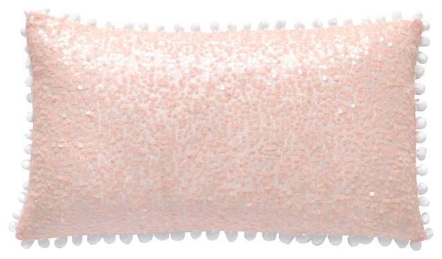 Sequin And Pom Pillow Cover Pink White Sequin And Pom Pillow Cover Pink White