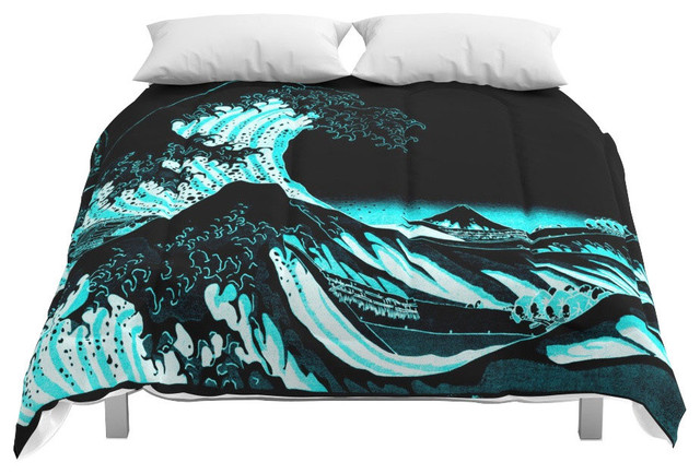 Society6 The Great Wave Teal Comforter Beach Style