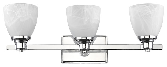 Gewnevere 3-Light Chrome Finish Bath Vanity Wall Fixture White Alabaster Glass