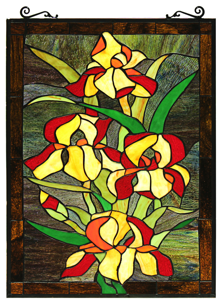 CHLOE Lighting FIRE LILY Tiffany-Style Floral Stained Glass Panel ...