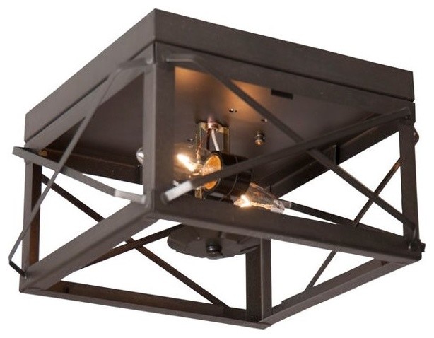 Kettle Black Ceiling Light With Folded Bars Dual Socket No Glass