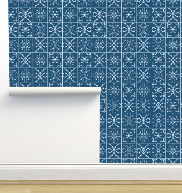 Tile Steel Blue Wallpaper by Monor Designs Contemporary Wallpaper