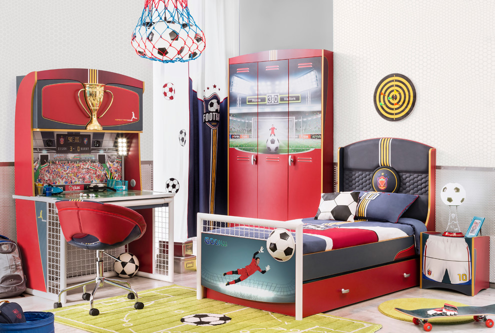 Bedroom and small minimalist gender-neutral kids' bedroom photo in Miami
