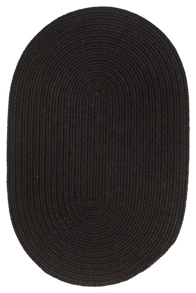 Rhody Rug Wool Solid Rug, Black, 2'X3' Oval, 10'x13' Oval Area Rugs