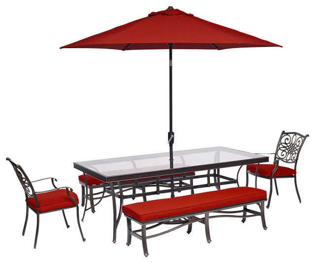 Traditions 5-Piece Outdoor Dining Set, Chairs, Bench, Glass-top Table