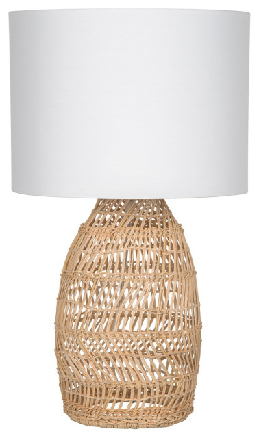 Luhu Open Weave Cane Rib Table Lamp Natural With White Cotton Canvas Shade  - Tropical - Table Lamps - by KOUBOO | Houzz