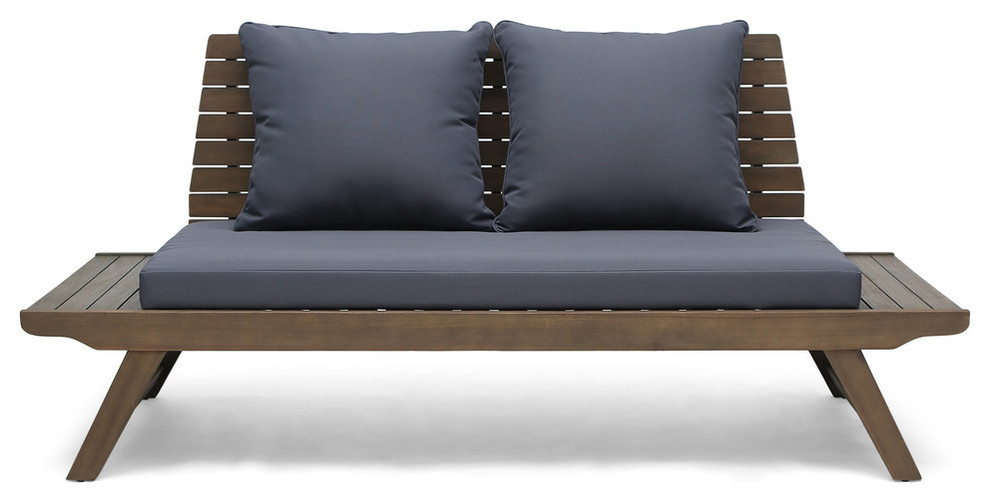 Kailee Outdoor Wooden Loveseat With Cushions Transitional Outdoor