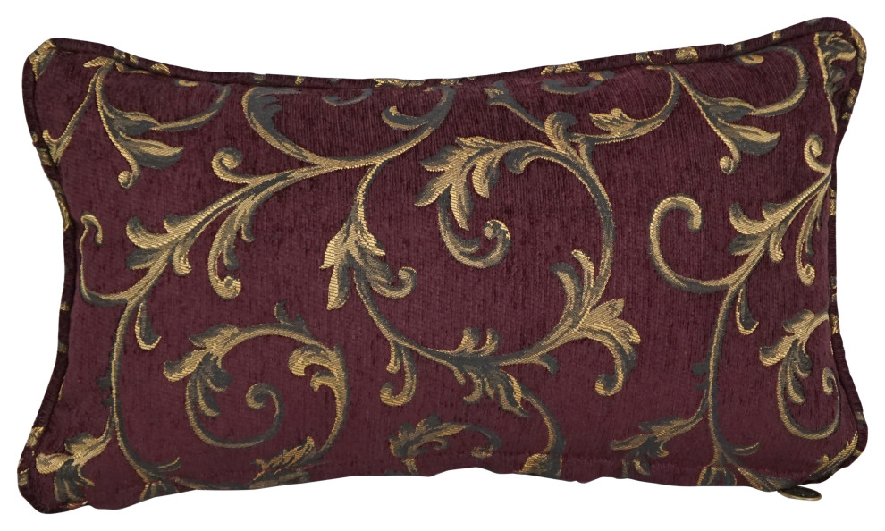 18" DoubleCorded Patterned Jacquard Chenille Throw Pillow, Burgundy