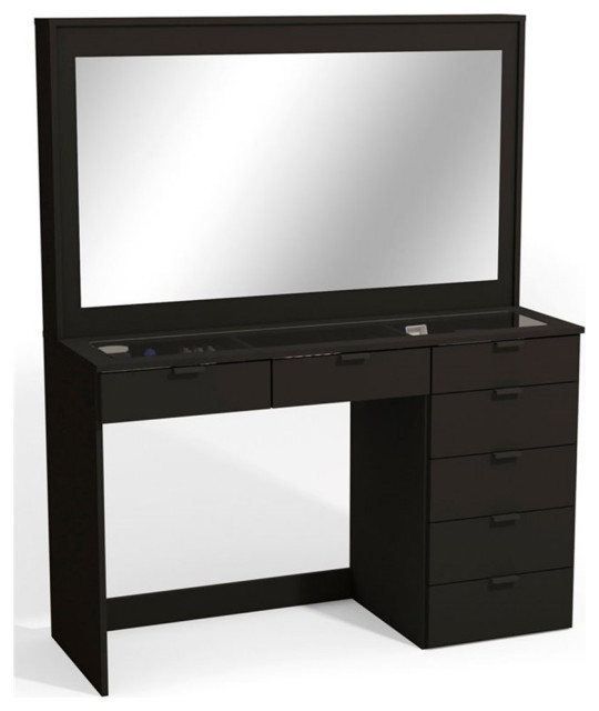 Boahaus Jane 7Drawer Modern Wood Dressing Table with Mirror in Black