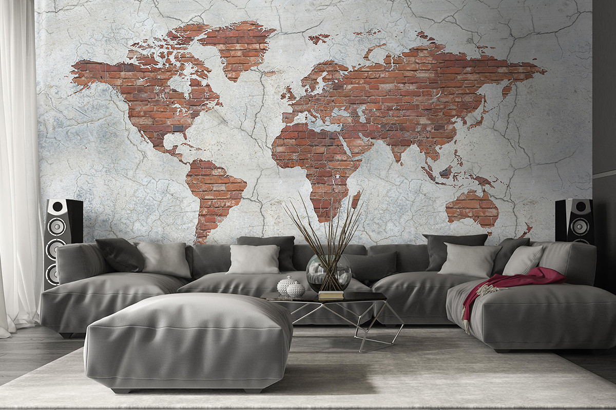 Фотообои Карта мира Лофт бетон