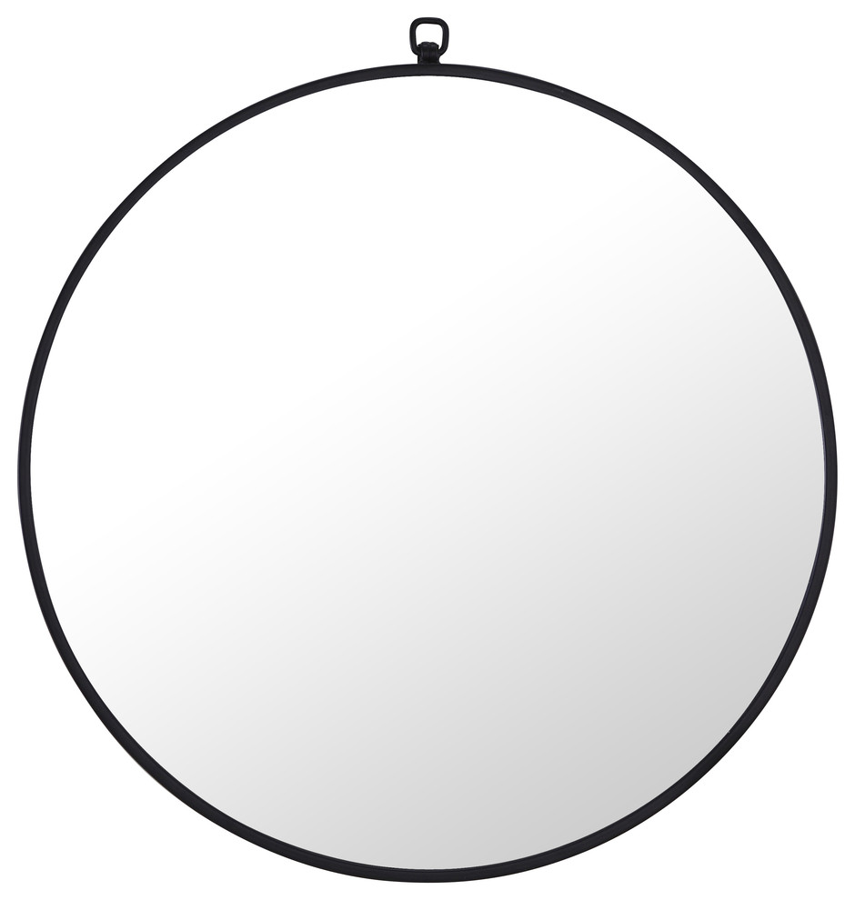 24" Round Metal Frame Mirror With Decorative Hook Transitional Wall