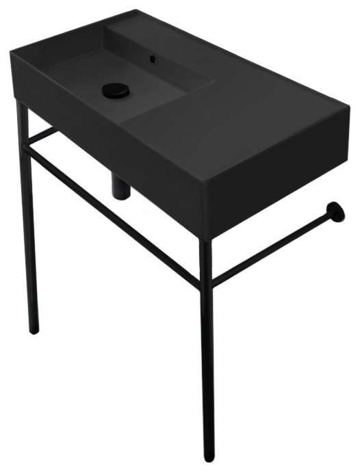 Matte Black Ceramic Console Sink and Matte Black Stand Contemporary