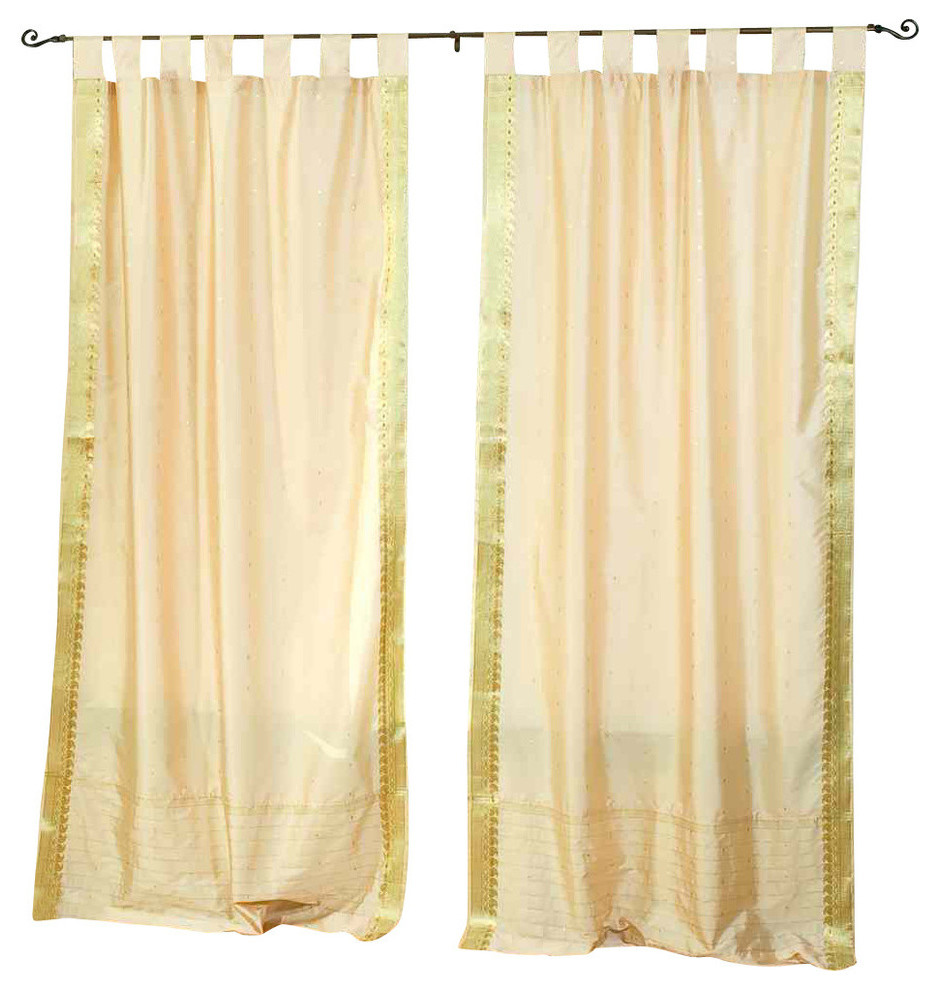 Golden  Tab Top  Sheer Sari Cafe Curtain / Drape / Panel  - 43W x 24L - Pair