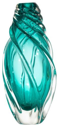 Dale Tiffany AV19233 Aqua Swirl, 12.75" Hand Blown Art Glass Vase, Glass/Clear