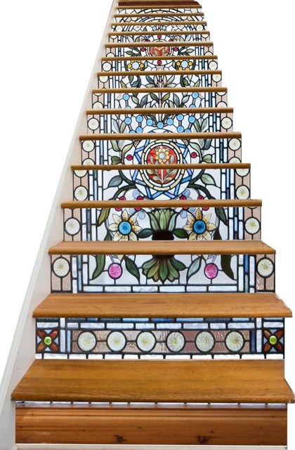 Stained Glass Flowers Decorative Adhesive Vinyl Stair ...