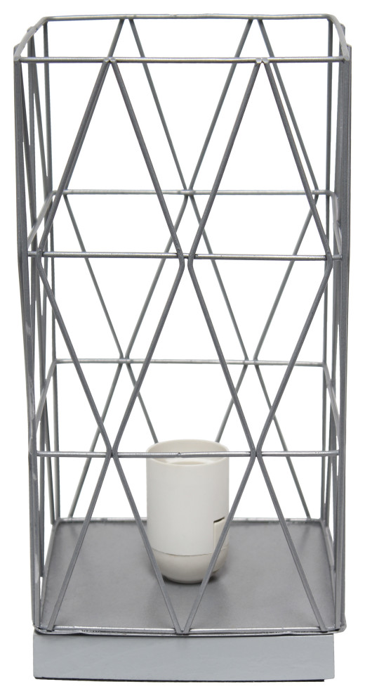 Simple Designs Gray Geometric Square Metal Table Lamp
