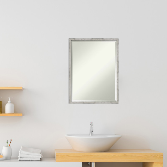 Shiplap White Narrow Framed Bathroom Vanity Mirror, 19"x25" - Farmhouse ...